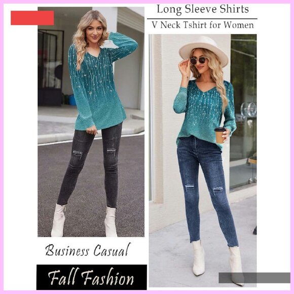 Soft Long Sleeve V-Neck Tunic Top Loose Fit Casual Winter Tee - Picture 4 of 4